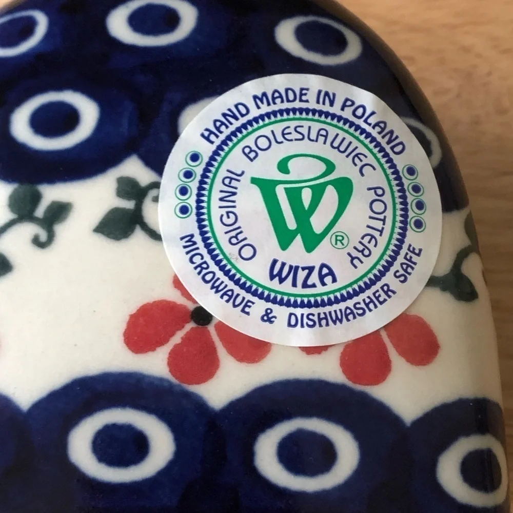 Wiza Polish Pottery Napkin Holder Boleslawiec Hand Painted Floral Peacock Eye